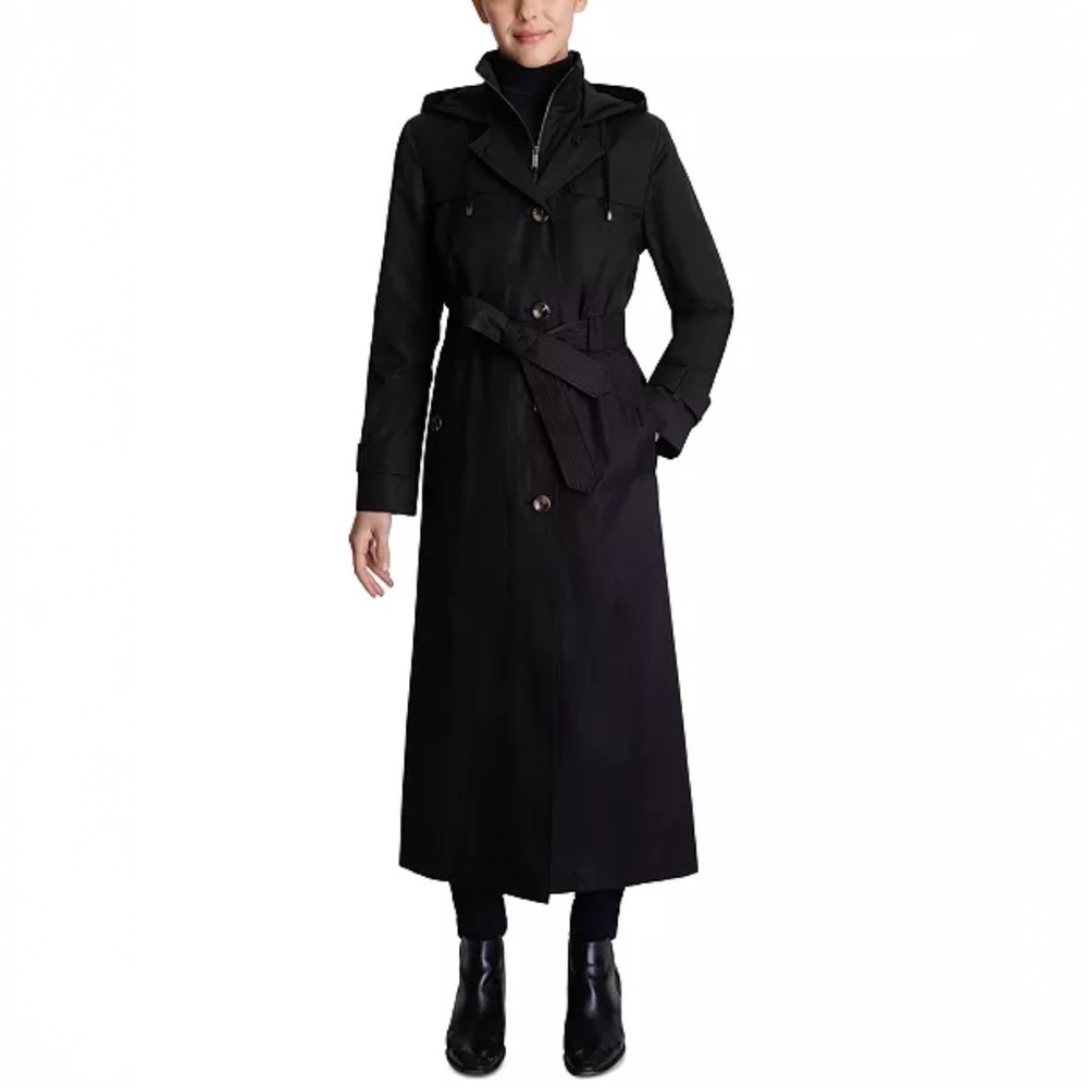 London Fog Belted Bib Maxi Trench Coat Black XS
